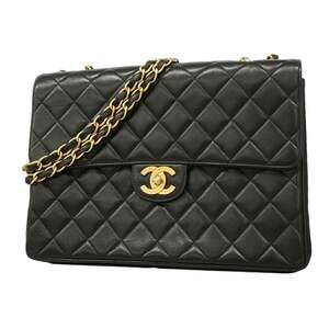 Chanel Shoulder Bag, Large Matelass√©, Double Chain, Lambskin, Black, Women's